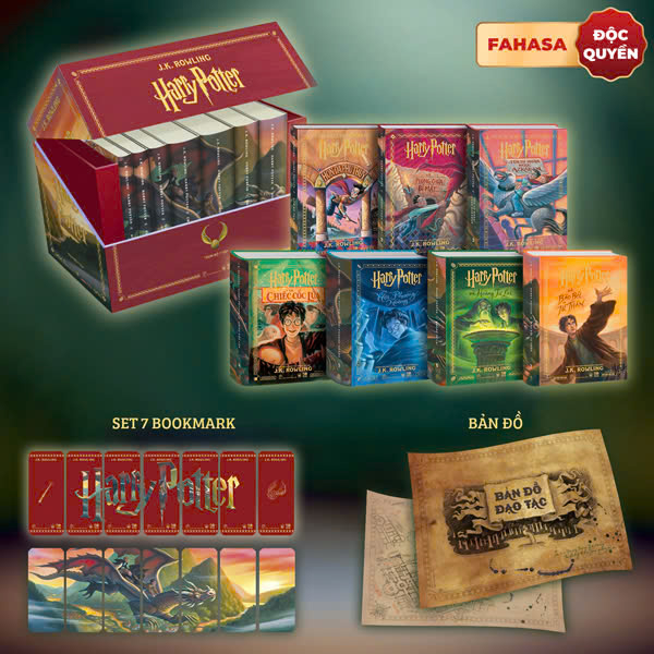Boxset Harry Potter (Hộp 7 Cuốn) - Bìa Cứng - Tặng Kèm 7 Bookmark Ghép Hình In 2 Mặt + 1 Bản Đồ Đạo Tặc Khổ Poster - Phiên Bản Độc Quyền 50 Năm Fahasa