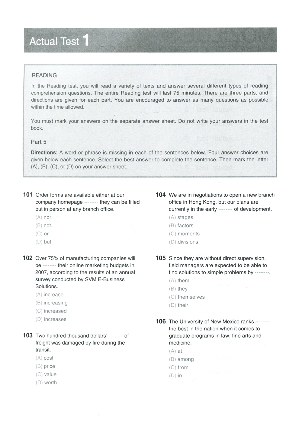 Bộ New TOEIC Actual Test Part 5,6 Không CD PDF Bộ New TOEIC Actual Test Part 5,6 Không CD PDF